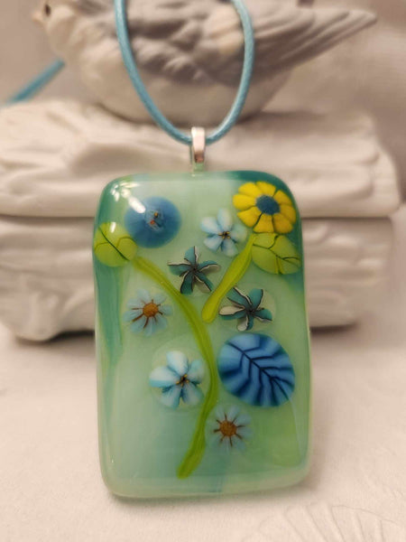 Sweet Green and Blue Floral Pendant
