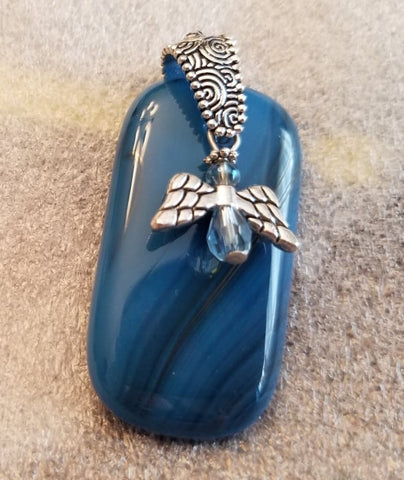 Blue Striped Pendant with Angel Charm