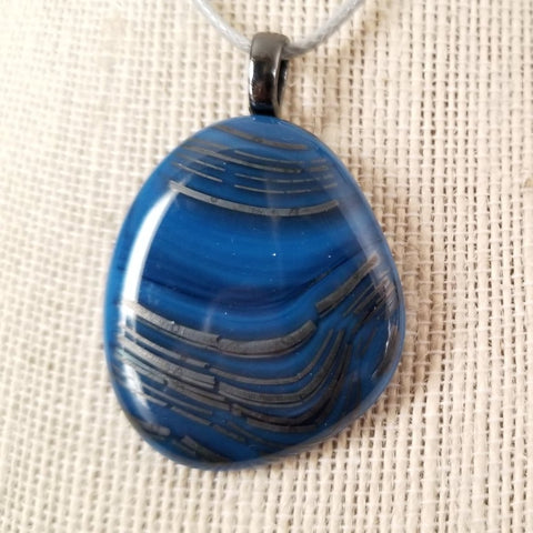 Blue and Silver Landscape Lined Pendant