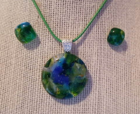 Earth and Water Necklace Pendant & Earrings Set