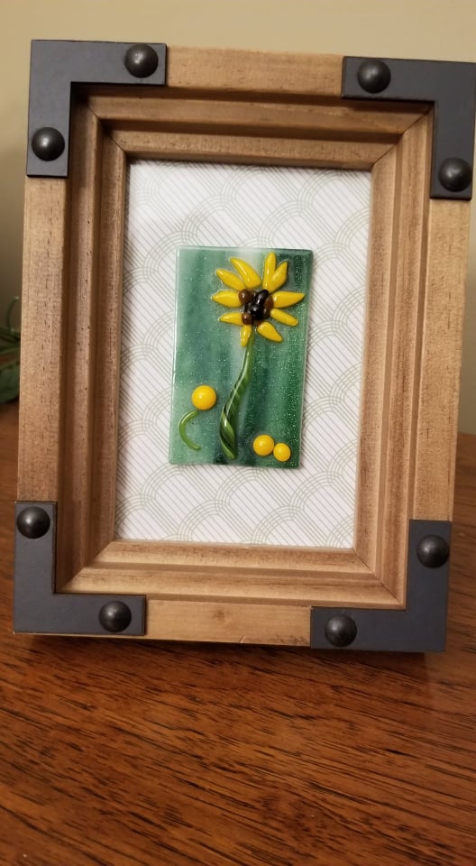 Framed Sunflower Glass Decor Picture