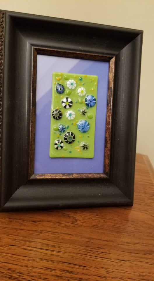 Framed Blue Abstract Flower Decoration