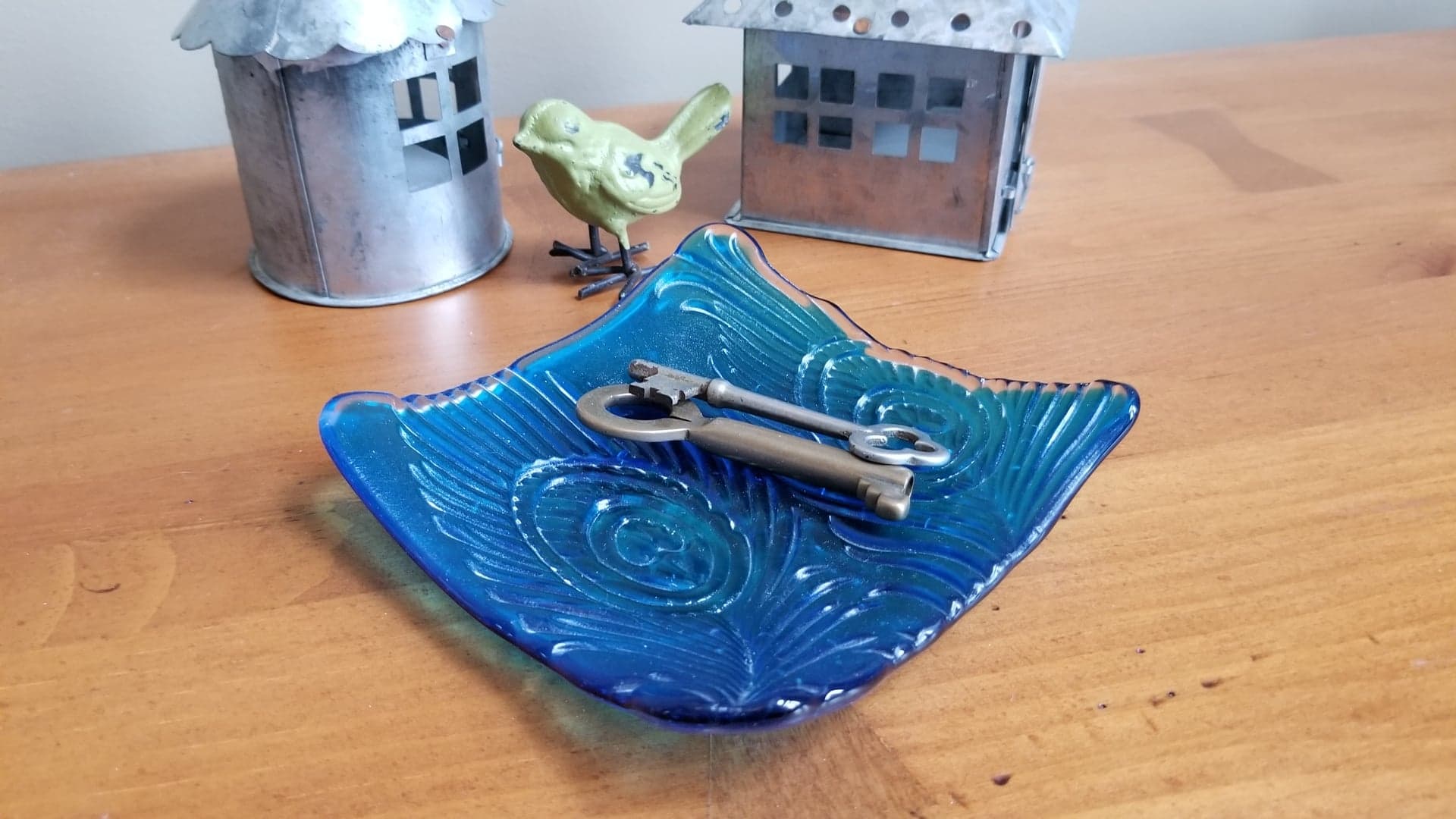 Double Peacock Feather 5" Trinket Dish