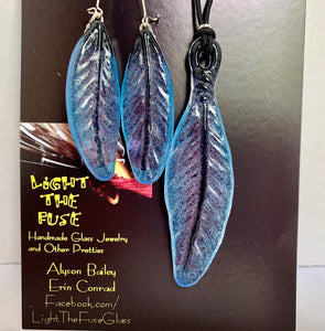 Glass feather earring and pendant set