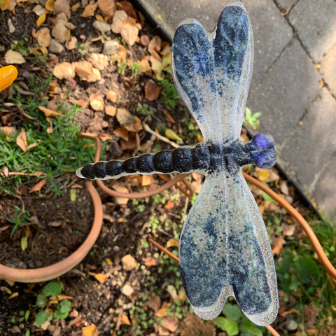 Navy, royal blue and clear Dragonfly Garden Stake