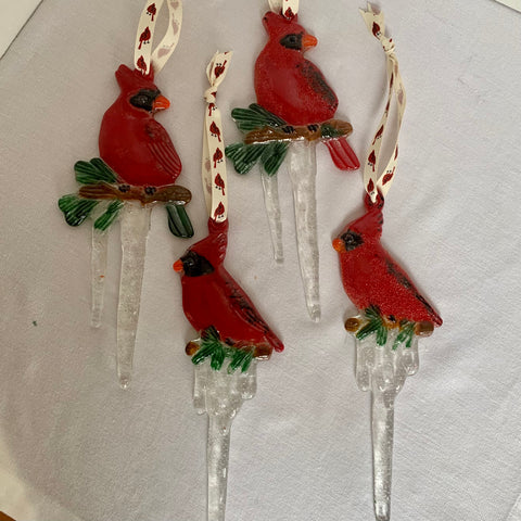 Long cardinal icicle ornament